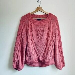 EXPRESS I Pink Cable Knit Sweater I Size S I Balloon Sleeve, Cozy Textured